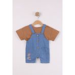 Joy Kids Erkek Bebek Klimalı T-Shirt 2'li Tulum (Penye Kot) (6-12AY) - Acı Kahve - 6 - 9 Ay