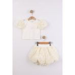 Joy Kids Kız Çocuk Balon Çiçekli Şortlu Tarz Takım (2-8yaş) (Ekru) - 5 - 6 Yaş