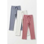 Joy Kids Kız Çocuk Ribana Kumaş Desenli Organik Pijama (3 Adet) (Çok Renkli) - Beyaz - 11 - 12 Yaş