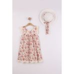 Joy Kids Kız Çocuk Şifon Kumaş Karışık Çiçek Desenli Şapkalı Elbise (6-9yaş) (Çok Renkli) - 7 Yaş