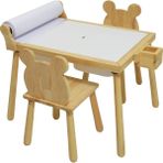 Joy Kids Toy Rulo Aparatlı Doğal Ahşap Duyusal Çocuk Aktivite Masası Oyun Masası 2 Adet Ayı Sandalye