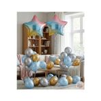 Joyane Gökkuşağı Yıldızlı Balon Seti | Altın Gri Bebek Mavi Metalik Parti Dekoru 32 Parça
