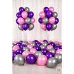 Joyane Metalik Mor Pembe Gri Balon Seti 30’lu | 11 Inç A Kalite Lateks Balon, Parti & Oda Süsleme
