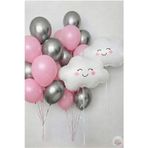 Joyane Metalik Pembe Gümüş Balon Seti 22 Parça | 11’’ Lateks Balon & 40 Cm Folyo Bulut