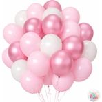 Joyane Metalik Pembe ve Toz Pembe Beyaz Balon Seti | 24 Parça A Kalite Balon, Parti ve Doğum Günü Seti - 25 cm