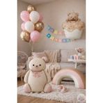 Joyane Ponçik Ayı Retro Gökkuşağı Balon Konsepti | Krem Ayıcık, Kek & Altın Pembe Pastel Set - Pudra - Pembe - 90 x 60 cm