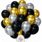Joyane Siyah Altın Gümüş Metalik Balon Seti | 24 Parça A Kalite Balon, Parti ve Doğum Günü Seti - Çok Renkli