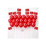 Joyane Türk Bayraklı Balon Seti 20 Adet 10'' 26 Cm + Çıtalı Türk Bayrağı 20 Adet