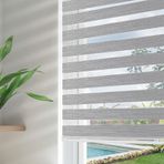 Joydeco Windows için Akülü Zebra Rulo Tonları, Gri Şeffaf Mini Zebra Panjurlar 34 "W Sürgülü Cam Kapı Penceresi için Çift Katmanlı Işık Filtreleme