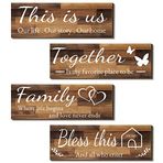 Joyhawk 4 Parça Ev Duvar Tabelaları, BU ABD/BİRLİKTE/BLESS BU EV/Aile Duvar Dekoru Oturma Odası Yatak Odası için, Rustik Ahşap Çiftlik Evi Duvar Sanatı, 10 x 40 cm (Kahverengi)