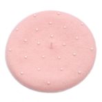 JOYHY Kadın Boncuklu Yün Sanatçı Düz Fransız Stili Bere Şapkası, pembe (light pink), One Size-M