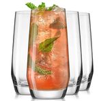 JoyJolt Gwen 18oz Highball Bardakları, 4 parça Uzun Cam Setleri. Kurşunsuz Kristal Cam İçme Bardakları. Su Bardakları, Mojito Cam Bardaklar, Tom Collins Bar Züccaciye ve Karışık İçecek Kokteyl Bardağı