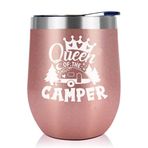 Joyloce Queen Of The Camper Şarap Bardağı Kamp Kahve Kupası Kupa Kadın Karavan Sapsız Kapaklı Bardak Paslanmaz Çelik Yalıtımlı Vakum 340 ml Karavan Hediyeleri Açık Hava Yürüyüş