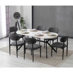 JoyMassa Luna Arya Yemek Masası Takımı / 6 Kişilik Mdf Masa & Polo Sandalye Takımı - Beyaz - Siyah - 90X170