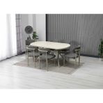 JoyMassa Luna Arya Yemek Masası Takımı / 6 Kişilik Mdf Masa & Polo Sandalye Takımı - Traverten - Kapuçino - 90X170