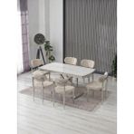 JoyMassa Venoxa 80X120 Mdf Masa / 6 Polo Sandalyeli Masa Takımı - Beyaz Mermer