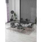 JoyMassa Venoxa 80X120 Mdf Masa / 6 Polo Sandalyeli Masa Takımı - Siyah Mermer