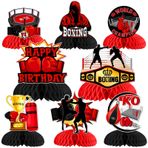 JOYMEMO 8 Parça Boks Doğum Günü Petek Centerpieces - Boks Maçı Doğum Günü Partisi Süslemeleri Kırmızı Siyah Altın, Boksör Eldivenleri Boks Platformu Masa Dekoru Güreş Fitness Dövüş Spor Parti Malzemeleri