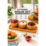 JOYMOP 3'lü Bambu Sosluk Seti Ahşap Standlı Reçellik Çerezlik Kahvaltılık Sunumluk Takımı