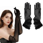 JOYOLA 2 çift kadın uzun tül eldiven, siyah, Opera parti eldiveni, yarı şeffaf, vintage dikişsiz eldiven, uzun eldiven, bayan, çay partisi, cadılar bayramı, akşam, mezuniyet balosu, opera partisi