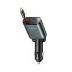 Joyroom JR-CCL07 3'ü 1 Arada Geri Çekilebilir Araç Şarj Cihazı - Çift USB ve Tip-C Bağlantı Noktaları, Hızlı Şarj, Yerden Tasarruflu Tasarım, Akıllı Telefonlar ve Tabletlerle Uyumlu - Koyu Gri