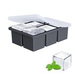 Joyzzz Ice Cube Trays, 6 Büyük Kare Ice Cube Tepsisi, Kapaklı Yeniden Kullanılabilir Silikon Ice Cube Tepsisi, Dondurucu için Buz Tepsileri, Viski, Karışık İçecekler için Kolay Açılan Ice Cube Kalıbı