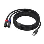 Jozzai USB A - Çift XLR Erkek Ses Kablosu ve Sterro Güç Amplifikatörü Kablosu (10 FT/1 Paket) PC için Prefossional Karıştırıcı, Tablet, Dizüstü Bilgisayar Bağlantı Amplifikatörü