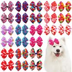 JpGdn 24 adet/12 çift 4 inç büyük sevgililer köpek saç yaylar büyük cins köpekler kalp gül öpücük dudaklar desen mavi pembe kırmızı mor sarı siyah kız erkek ilmek Topknot tımar saç aksesuarları