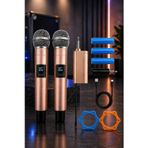 Jrl Wn-11 Profesyonel Çiftli Kablosuz El Mikrofonu Seti - UHF Bandı Şarj Edilebilir Alıcılı - Rose G