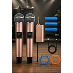 Jrl Wn-11 Profesyonel Çiftli Kablosuz El Mikrofonu Seti - UHF Bandı Şarj Edilebilir Alıcılı - Rose Gold