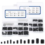 JROUTH 1000 adet Metrik + SAE Set Vida Çeşitleri Kiti, Dahili Altıgen Tahrik Kap Noktası Alyan Vidası Seti 12,9 Sınıf Alaşım Çelik Grub Vidası (M3-M8, 1/8 inç - 40-5/16 inç - 18)