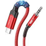 JSAUX USB C jak AUX kablosu 1 m, USB C - 3,5 mm Jack araç kulaklık adaptörü naylon örgülü aux kablosu iPhone 15 Pro Max/15 Plus, Samsung Galaxy S23/S22/S21 Ultra, Huawei P40/Mate40 için - Kırmızı