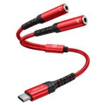 JSAUX USB C Jak Dağıtıcı Kulaklık Aux Adaptörü [28CM] USB Tip C Dual 3.5mm Aux Splitter Adaptör iPhone 15 Pro Max/15 Plus, Huawei P40/ Mate 40, Samsung Galaxy S23 S22 S21 Ultra için, Piksel Kırmızı