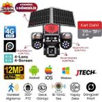 Jtech AV-S446 3mp+3mp+3mp+3mp 12MP Aov E-Sim 4g Solar 4 Kameralı 3 Ptz Akıllı Kamera - 128gb SD Kart Dahil