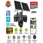 Jtech O-Kam Pro OK-335 Premium 4g 12MP Sim Kartlı Solar Panelli Polis Çakarlı 4 Lens 1 Ptz Akıllı Kamera - 64gb SD Kart