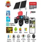 Jtech O-Kam Pro OK-336 Premium 4g 12MP Sim Kartlı Solar Panelli Polis Çakarlı 4 Lens 1 Ptz Akıllı Kamera - 128gb SD Kart