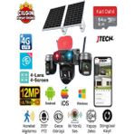Jtech O-Kam Pro OK-336 Premium 4g 12MP Sim Kartlı Solar Panelli Polis Çakarlı 4 Lens 1 Ptz Akıllı Kamera - 64gb SD Kart