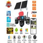 Jtech O-Kam Pro OK-336 Premium 4g 12MP Sim Kartlı Solar Panelli Polis Çakarlı 4 Lens 1 Ptz Akıllı Kamera - SD Kart Yok
