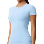 JTSONN Tişört, kadın, spor, kısa kollu spor tişörtü, üst parça, nefes alır, fonksiyonel tişört, bisiklet yaka, koşu tişörtü, kompresyon tişörtü, yoga, jimnastik, antrenman, koşu, fitness için, Mavi