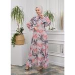 Jud Fashion Fırfırlı Çiçekli Elbise - 38 - Gri - Kırmızı