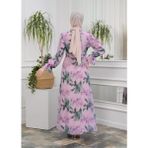 Jud Fashion Fırfırlı Çiçekli Elbise - 38 - Mor - Yeşil