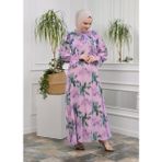 Jud Fashion Fırfırlı Çiçekli Elbise - 46 - Mor - Yeşil