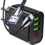 Judas A9 Led Göstergeli Çoklu Şarj Adaptörü + J1 Micro Usb 5A/100W Şarj Kablosu -2mt - Siyah