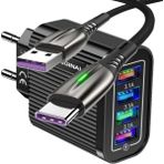 Judas Z6 Çoklu Şarj Adaptörü + J2 Type-C 5A/100W Şarj Kablosu -2mt - Siyah