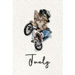Juelz: Cahier personnalisé avec prénom Juelz | Cadeau d'anniversaire pour enfant, garçon, homme, copain ... | Chat à bicyclette | 110 pages lignée, Petit Format 6x9 pouces (15,24 x 22,86 cm)