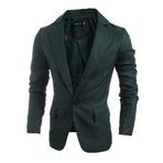 Jueshanzj Erkek Blazer Dar Kesim Tek Düğmeli Spor Montları, koyu yeşil, S
