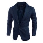 Jueshanzj Erkek Blazer Dar Kesim Tek Düğmeli Spor Montları, lacivert mavi, Aisa XL(UK L)