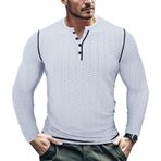 Jueshanzj Erkek Fitness Spor İnce Uzun Kollu Tişört Henley Gömlek Üstler, Beyaz, L