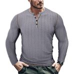 Jueshanzj Erkek Fitness Spor İnce Uzun Kollu Tişört Henley Gömlek Üstler, Gri, L