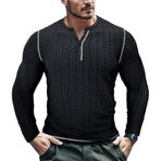 Jueshanzj Erkek Fitness Spor İnce Uzun Kollu Tişört Henley Gömlek Üstler, Siyah, XL